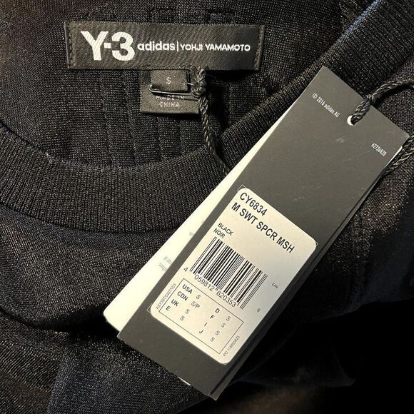 NWT Y-3 Adidas Yohji Yamamoto Mens Black Mesh Crewneck Sweatshirt Sz S - Picture 7 of 8